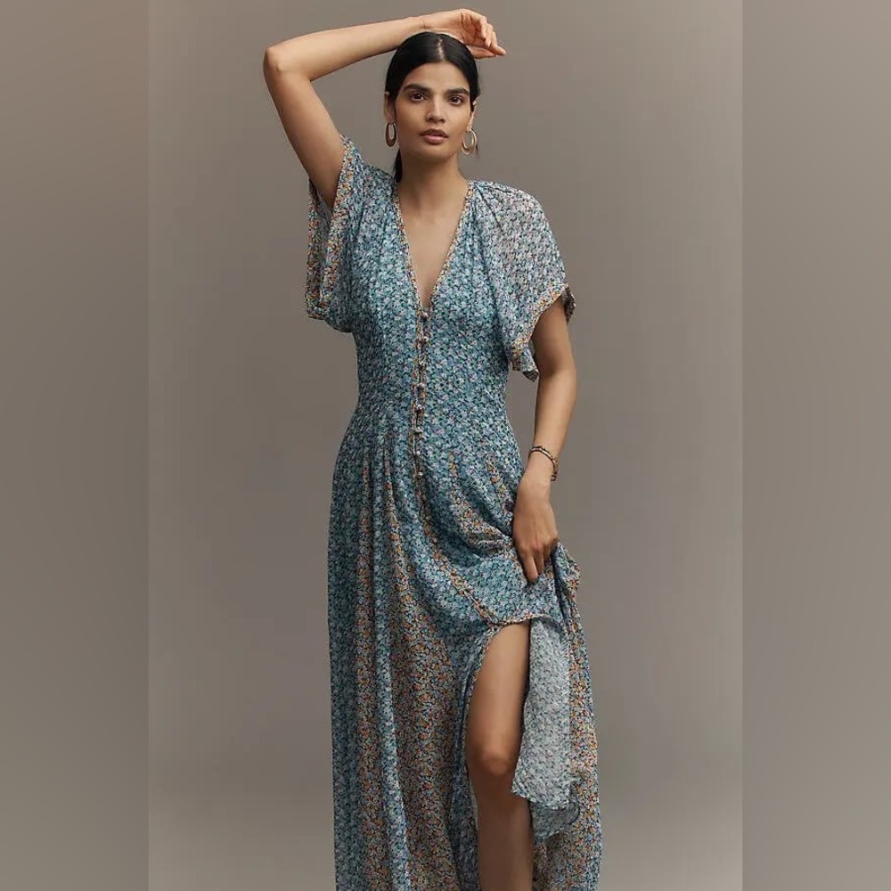 ANTHROPOLOGIE  Pleated Smocked Maxi Dress Size 6 (New without Tags)